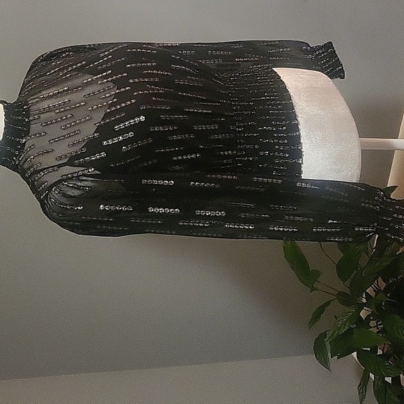 Express Black with Silver Thread Smocked Waist Full Sleeve Blouse - Size XS - Picture 3 of 12